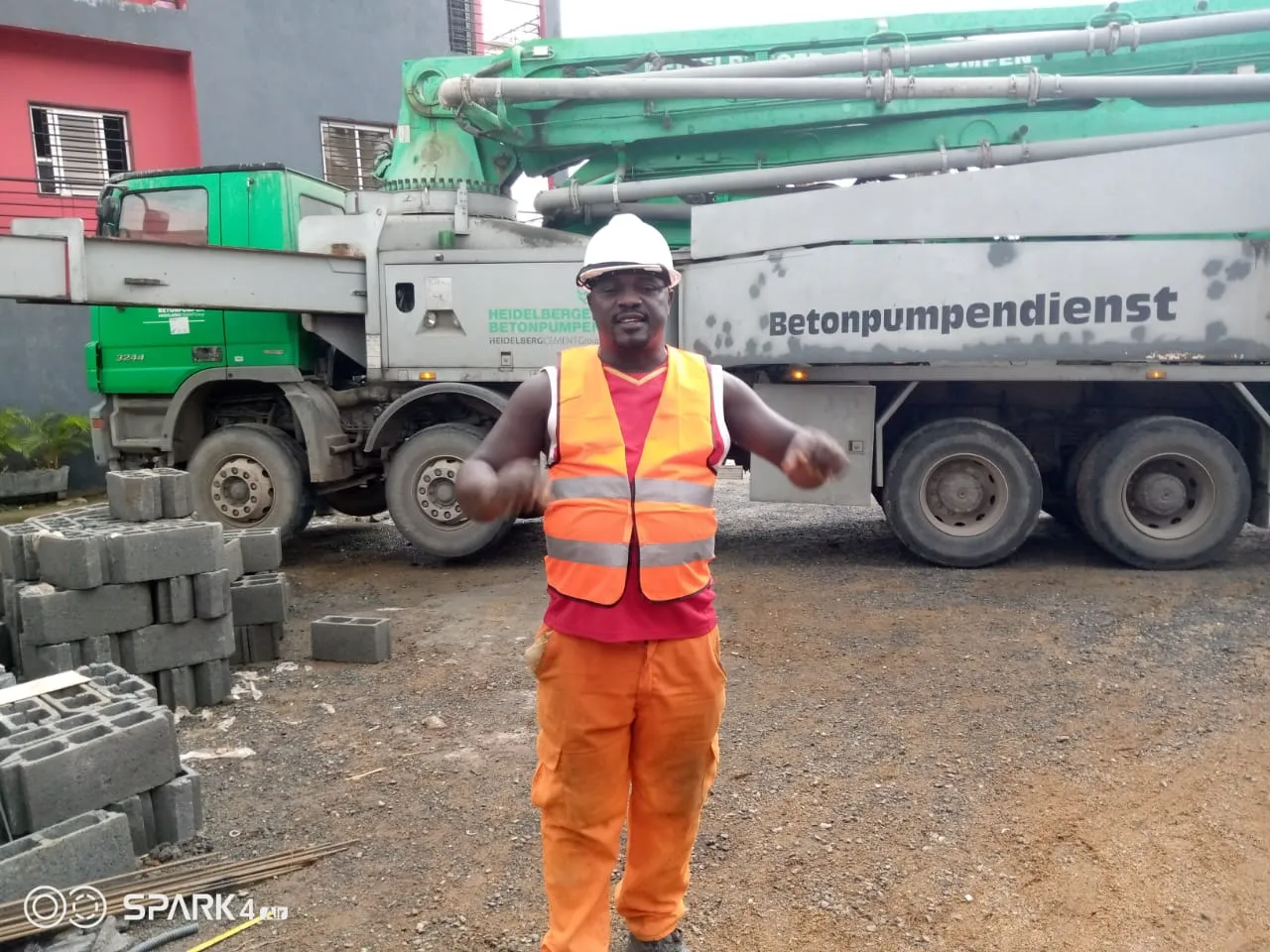 Concrete pump truck on site